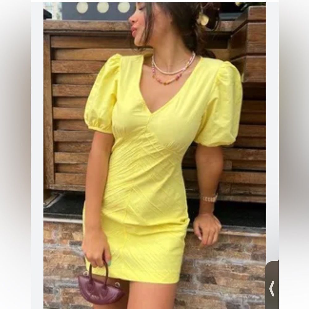 Zara Draped Rushed Puff Sleeve Dress